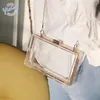 Abendtaschen Frauen klare Geldbörse Acrylkupplungsbeutel Schulterhandtasche mit abnehmbarem goldenen Kettengurt Sommertransparente Schachtel für
