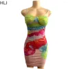 Robes décontractées hlj mode y2k tie dye imprimer strass de régime mini bretelles habit les femmes minces sans manches bodycon nigtclub vestidos