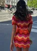 Sweet Wave Stripes Kinted Short kjolar Set Women Summer Baddie Tvådelat Set Female Sleeve Tops Mini Outfits 240423