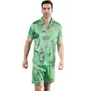 Męskie piżamę krótkie rękawy Summer Silk Silk Home Clothing Mens Cienkie cienkie kardigan mężczyzn Zestaw snu 240428