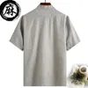 Ethnische Kleidung traditionelle chinesische Herrenhemd Retro lässige Leinen kurzärmeliger Tanganzug Tai Chi Martial Arts Tops Sommerkleidung