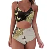 Costumi da bagno femminile Donne avvolgono paillettes di bikini Stampa Push Up Bathing Fashion High Waist Swimsuit a due pezzi Brasiliana imbottita sexy