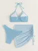 Set 3 stycken thong bikini 2023 kvinnor med kjol ring länk badkläder kvinnlig halter baddräkt strandkläder badbaddräkt sommar