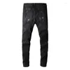 Herenjeans a669 retro gescheurde patch zwarte mode skinny broek ontwerper hiphop gerolde potlood