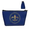 Bolsas de cosméticos Fleur-de-lys Bolsa de higiene pessoal azul e azul royal Fleur de Lis Lily Flor Makeup Organizer Ladies Storage DOPP Kit Case