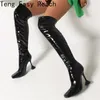 Boots Fashion Over The Knee Women Chunky Heel 2024 Winter Sexy Over-the-Knee High Slip On Shoes Square Head