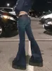 Jeans feminino KaleVest Y2K High Street Low Rise Blue Women Women Botcut Pockets de rua de rua
