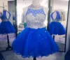 2017 Sparkly Crystal Royal Blue Homecoming Dresses For Sweet 16 Crew Neck Hollow Back Puffy Puffy Tulle Red Graduation Dresses PA9288687
