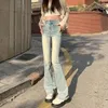 Frauen Jeans Frühling lang ausgestellte Hosen Frauen Retro Mode hohe Taille koreanische Damen Glockenboden Hosen Plissee Frau Hosen