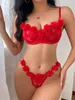 Abbigliamento da donna set di lingerie sexy set in pizzo rosa a tre punti