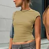 Y2K Sexy Backless Crop Top Women Casual 2023 Summer Short Sleeve O Neck T Shirts Streetwear Fit Slim Pullovers Base Tees TShirt 240417