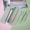 Dinnerware Sets Travel Utensil Set With Case 4 Wheat Straw Reusable Spoon Knife Forks Tableware Eco Friendly Non-toxin BPA Free Portable