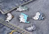 Ocean Animal Eat Cat Shape Brooches Unisex Cartoon Alloy Enamel Lapel Pins Children Cute Eating Schoolbag Clothes Badge Accessories Wholesale3667405