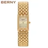 Berny Gold Watch voor dames plein dames kwarts polshorloges roestvrij staal kleine luxe casual mode 240425