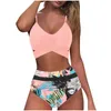 Women's Swimwear Floral Print Bikini Set Women High Waist Back Tie Bra Bottom 2 Piece Bathing Suit Swimsuit For Ladies Mujer Biquinis