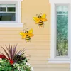 Metal Bee Outdoor Decor 2Pcs Bumble Wall Glass Art Sculptures Home Ornaments Hanging Garden Decoration 240411