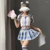 Bras Sets Sexy Cosplay Lingerie Student Uniform Japanese-style Sweet Plaid Pleated Skirt School Girl Costume Exotic Miniskirt Porn