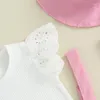 Set di abbigliamento blotona bambine estate abiti da 3 pezzi abiti volanti maniche da equipaggiamento tops arco decorato per cappellini per tutta la protezione set 6 mesi-4 anni