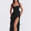 2024 New Style Slim Fit Ruffle Edge with High Split Bra Sexy Dress F42849