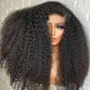 300% dichtheid Kinky Curly Human for Women Raw Indian Hair 13x4 HD transparante kant frontale pruik 12-30 inch natuurlijke kleur 240416