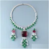 Kolczyki Naszyjnik Kolekcja Party Choker Stud Women Lady Tassels Inlay Cydron Diamond Syntetyczny Ruby Big wisel Green Be dhkuo