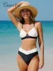 Set SeasEltie a coupé Vfront High Waist Bikini Set Swimsuit Femmes Sexy Back Tie Two Pieces Swimwear 2023 Summer Beach Bathing Fulging