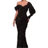 Черная блестящая русалка ebi aso вечерние платья блестящие блестящие длинные формальные платья для вечеринок с плеча с одним рукавом выпускное платье на заказ