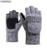 VISNXGI Work Thick Male Fingerless Gloves Men Women Wool Winter Warm Exposed Finger Mittens Knitted Warm Flip Half Finger Gloves C7039374