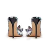 PVC Cuero 2024 Ladies Mujeres Tacones altos Sandalias zapatos de vestir Pombas Partes de verano Casco de verano puntiagudo Bedería 3D Butterfly Transparente Siz