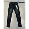 Purple Jeans Men Street Designer de moda Purple Buttons Fly Black Stretch Elastic Skinny Ripped Buttons