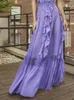 Casual jurken zomerjurk dames 2024 paarse zware industrie kanten stiksel met gegolfde v-neck lang met