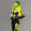 Scene Wear Jazz Dance Costume Nightclub Bar Dancer Outfit Fluorescent Green Party Festival Rave Clothing Drag Show Clothes VDB7490