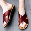 Slippers Italian Leather For Men 2024 El Beach Summer Shoes High Quality Slip On Light Flats Male Flip Flops Big Size 47