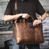 Портфельфазы Винтажные подлинные кожаные мужские портфель 16 -дюймовые сумки для ноутбуков сумасшедшая лошадь посланник сумочка подарок для мужчин