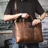 Briefzüge Vintage echte Leder -Aktentasche für Männer 16 "Laptop -Taschen Crazy Horse Messenger Handtasche Cowide Ideengeschenk für Männer