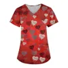 Nurse Uniform Love Heart Print Pocket V-Neck Nursing Scrubs Tops Workwear T-shirt Women Fashion Overalls Uniforms 240410