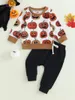 Kleidungssets süße Kindeshaut -Halloween -Kostüm -Set 2 -teilige Outfits Ghost Print Hoodie Sweatshirt Tops und dehnbares Hosensemble für Baby Boy