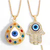 Pendant Necklaces In Bk Alloy Rhinestone Fatima Hand Necklace Turkish Blue Evil Eyes Diamond Set Sweater Chain Jewelry Wholesale Drop Dho6K