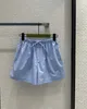 Frische und elegante Wasserblau -Baumwoll -Villa -Shorts