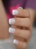24pcs Ombre Jelly White French Fake Fake Nails Squoval Squoval UV False Press на гвоздях для девушки с полным покрытием пальцы носить ногти
