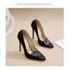 Dress Shoes Women Sexy Pointed Slip-on Pumps Black Stiletto Office Ladies Work Fashion High Heels Rhinestone 2024 Autumn