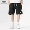 Herrenhosen CKKE Black Straight Cut Workwear Shorts mit mehreren Taschen und Kordelkordel