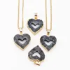 Pendant Necklaces Selling Natural Stone Heart Shape Black Agate Druzy Gold Plated Charms Fashion DIY Jewelry Making Earring 4Pcs