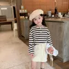 Clothing Sets Girls Spring Autumn Fashion Striped Base T Shirts Cotton Loose Casual Long Sleeve Tee Beige Skirt