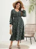 Plus Size Dresses Elegant Long Women Dress Sexy V Neck Boho Beach Black Green Floral Big Summer Sleeve For