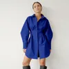 Robes décontractées robe de chemise plissée automne mode A-line poitrine de bureau repeuple haute taille bleu violet mini-fête 2024