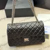 2.55 Black Calfskin Classic Double Flap Quilted Shoulder Bags Turn Lock Gold Silver Chain Crossbody Handbags Large Capacity Messenger Makeup Purse 26x15cm For Women