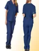 Women039s calças capris cor sólida unissex homens mulheres mangas curtas v enfermeiras de pescoço esfolia Topssspensing de enfermagem uniforme de trabalho 4788431