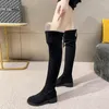 Buty Over-the-Klee Women Platform Buty Kinesy Autumn Black Kid Suede High Round Stope Back Ladies Botas Mujer