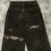 Jnco Jeans Y2K Hip Hop Retro Grafik bestickt Baggy Jeans Schwarze Hosen Männer Frauen Harajuku Gothic High Taille Wide Hosen 240420